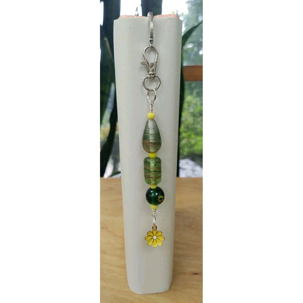 Handcrafted Flower Bookmark Wire Wrapped Lampwork Beads 7" Detachable Gift